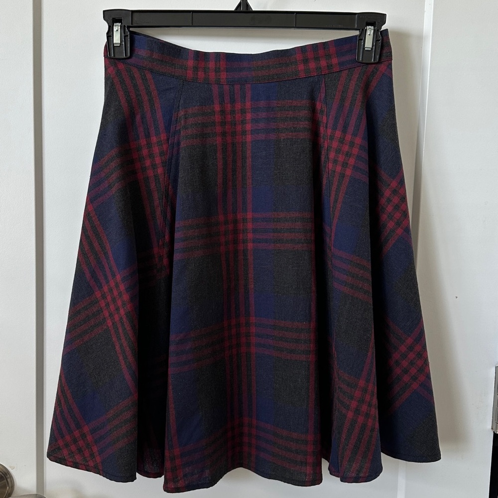 Anthropologie Denim Sailor Skirt Plaid A-Line Red NavyGrey - Picture 5 of 11